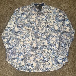 Robert Graham Men’s 4XL Long Sleeve Shirt Classic Fit Blue White Skull Baroque